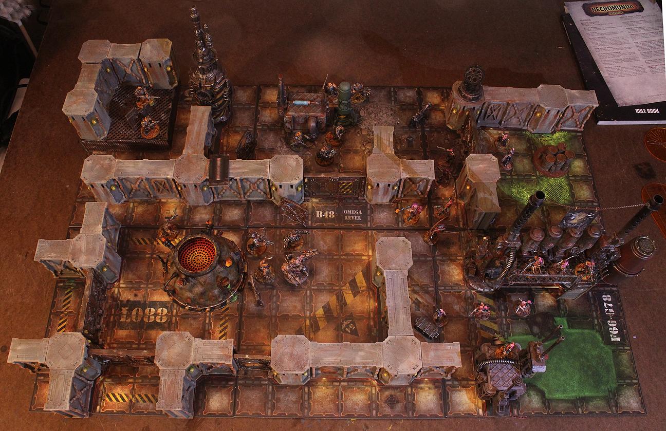 Necromunda board set up with terrain Necromunda board set up with